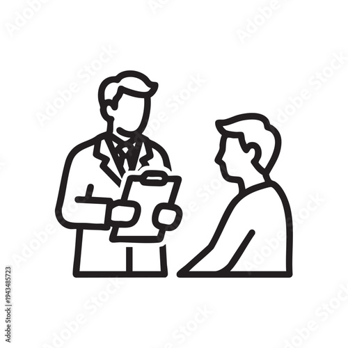 Doctor consulting patient in clinic with medical information on a clipboard