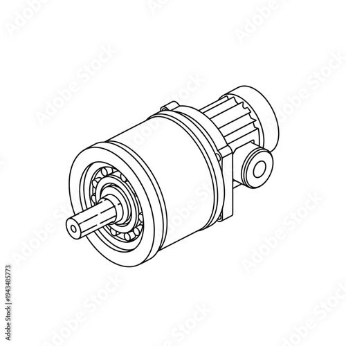 Technical line drawing of a geared motor assembly with visible internal bearings and output shaft for industrial applications.