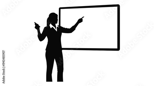 A woman in business attire presenting on a whiteboard