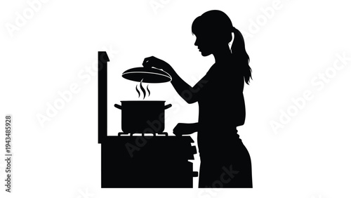 Woman cooking with a pot on the stove