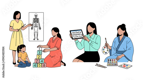 Teaching Moments: A montage of various scenes, showcasing instructors engaging in diverse activities with students, fostering a dynamic environment.