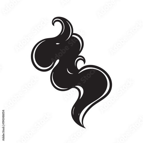 Abstract black swirling graphic element representing dynamic smoke or vapor. Versatile vector design for projects seeking organic, flowing, and mysterious visual aesthetics