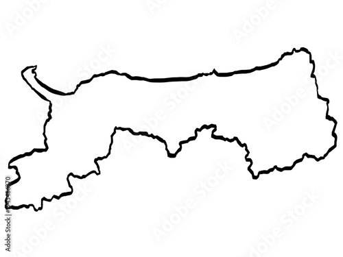 鳥取県地図 筆タッチ 和風 中国地方 西日本 / A brushstroke map of Tottori Prefecture