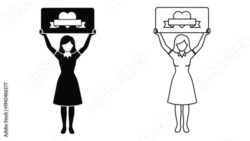 Two women holding up signs with cloud symbols