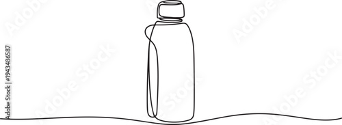 Continuous one line drawing thermos water bottle. Kitchen appliances concept. Single line draw design vector graphic illustration. one line Icon drawing