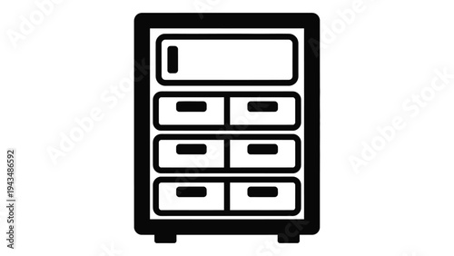 A black and white icon of a filing cabinet