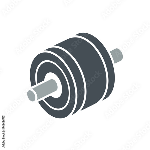 Stylized isometric illustration of a dark grey cylindrical roller with a light grey central shaft.