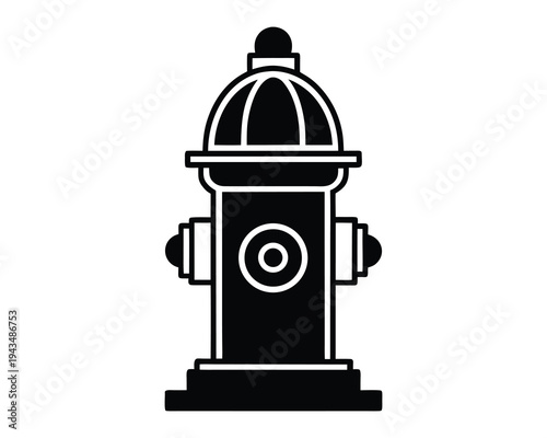 Black and white fire hydrant icon vector illustration, street fire hydrant for emergency water supply