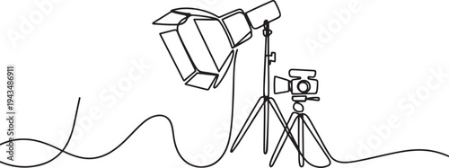 Continuous one line drawing soft box lighting. Video shooting tools concept. Single line draw design vector graphic illustration. one line Icon drawing