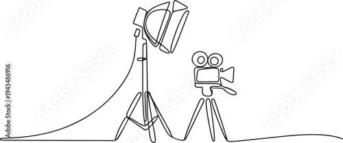 Continuous one line drawing soft box lighting. Video shooting tools concept. Single line draw design vector graphic illustration. one line Icon drawing