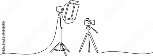 Continuous one line drawing soft box lighting. Video shooting tools concept. Single line draw design vector graphic illustration. one line Icon drawing