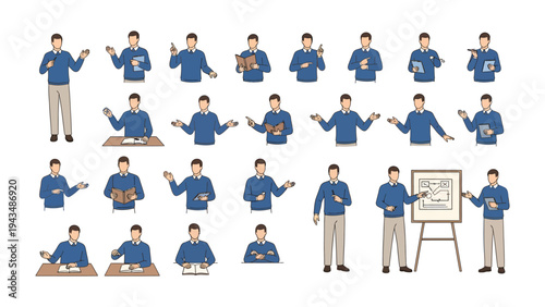 Diverse Poses for Communication: A comprehensive collection of illustrations showcase individuals in various gestures and stances, ideal for conveying diverse messages in visual storytelling.