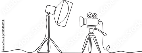 Continuous one line drawing soft box lighting. Video shooting tools concept. Single line draw design vector graphic illustration. one line Icon drawing
