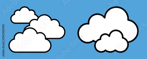 Bold outline cloud clusters on blue sky background graphic