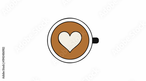 Top View Of A White Cup Filled With Coffee And Cream Shaped Into A Heart On A White Background