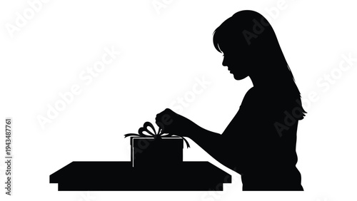 Woman wrapping a gift on a table