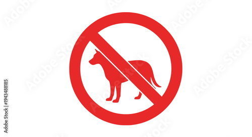 Red circular prohibition sign indicating dogs are not allowed, a common warning symbol
