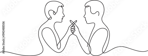 continuous single drawn one line who make up their minds after a quarrel with little fingers hand-drawn picture silhouette. Line art. concept. one line Icon drawing
