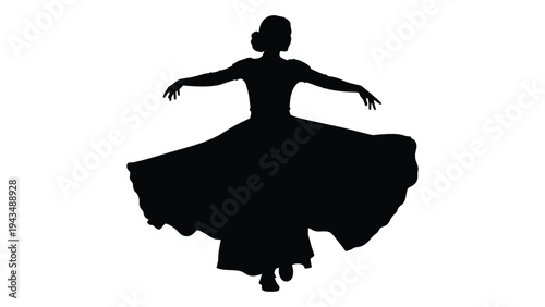 A woman in a long dress is dancing
