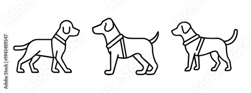 Dog outline vector art featuring dogs with harnesses perfect for pet related designs and crafts