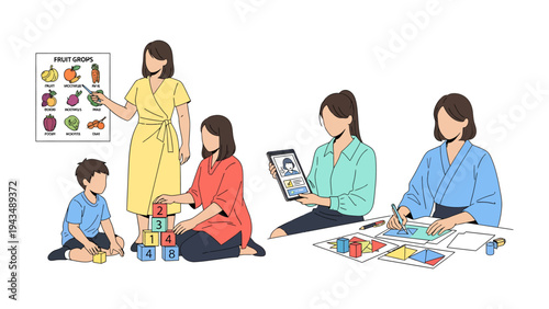 Nurturing Young Minds: Educators engage in diverse learning activities, fostering curiosity and growth. 