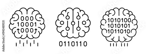 Artificial intelligence and machine learning concept with digital brain and binary code data