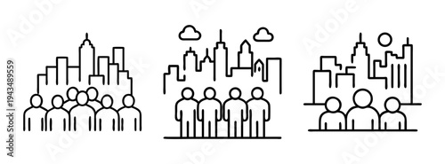 Cityscape skyline with people vector illustration for urban planning and community development projects