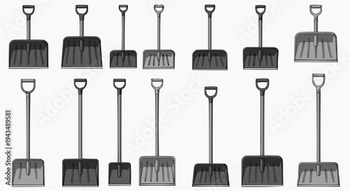 Collection of shovels, illustration of a shovel, a tool for moving snow. The shovels in different sizes