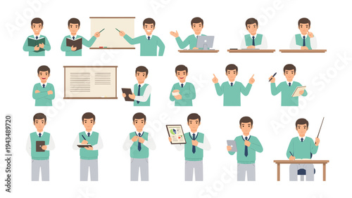 Business Professional Set: A compilation of illustrations showcasing a versatile business professional in various poses, exuding confidence and expertise. 