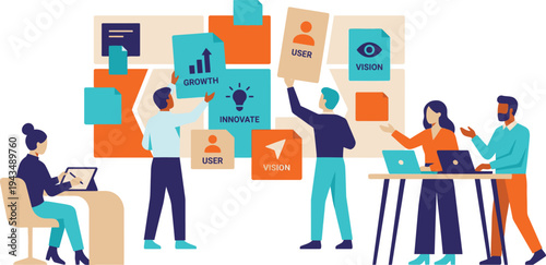 A group of people working together on a project with vision and growth concepts