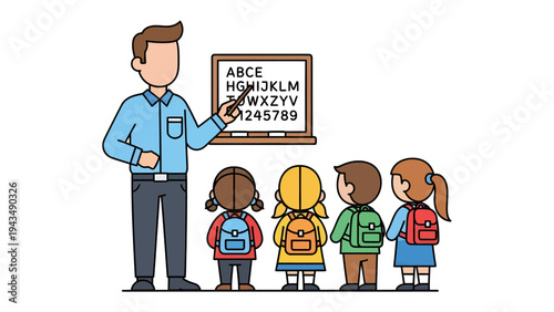 Classroom Interaction: A dedicated teacher captivates a class of attentive students, engaging in a lesson using the chalkboard, sparking curiosity and a thirst for knowledge. 