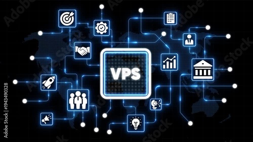 Virtual Private Server V P S Hosting Technology on Map Background