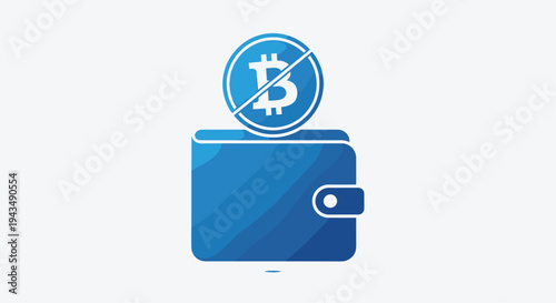 Blue vector icon of a wallet with a bitcoin symbol crossed out on top representing cryptocurrency rejection or no bitcoin payment, Generative AI.