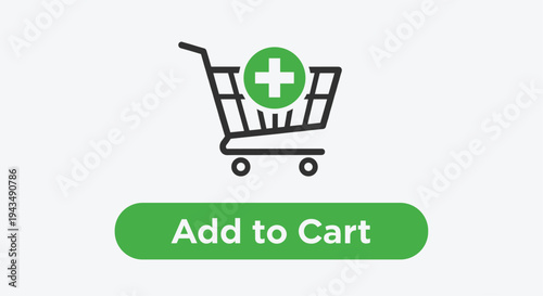 Green add to cart button with shopping cart icon and plus sign for online shopping and ecommerce transactions, Generative AI.
