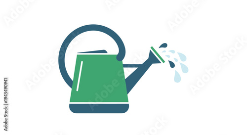 A green watering can with water pouring out of it  for gardening and plant care concepts, Generative AI.