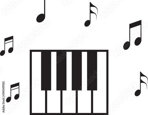 Musical Notes and Piano Keys Graphic Illustration