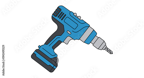 A blue cordless drill with a black handle and battery, Generative AI.