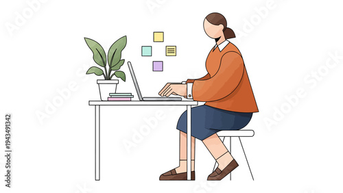 Digital Workspace: An illustration of a person engrossed in work at a laptop, embodying focus and productivity in a modern, streamlined setting.