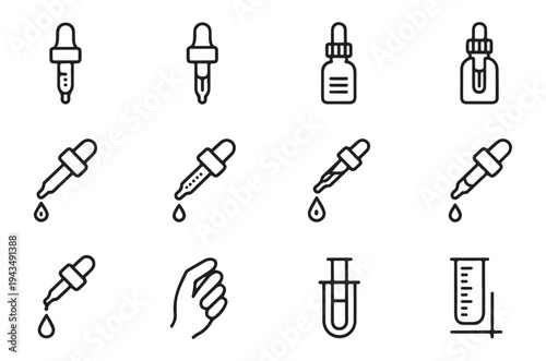 Laboratory equipment line icons of pipette and test tube for scientific experiments and medical diagnostics