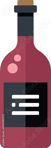 Red wine bottle vector illustration with dark label isolated on white background for restaurant menu vineyard branding and beverage graphic design.