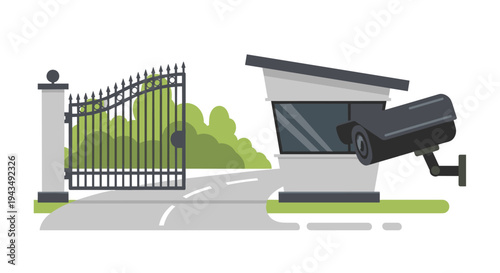 A security camera and gate system for outdoor surveillance and access control, Generative AI.