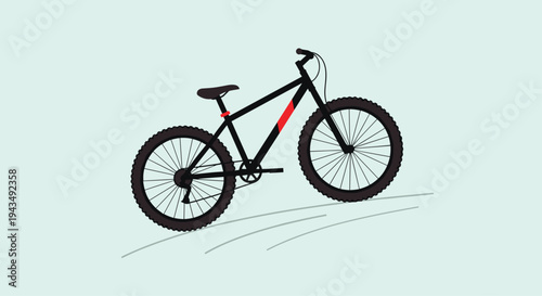 A black mountain bike with red accents on a light green background showcasing its sleek design and sporty features, Generative AI.