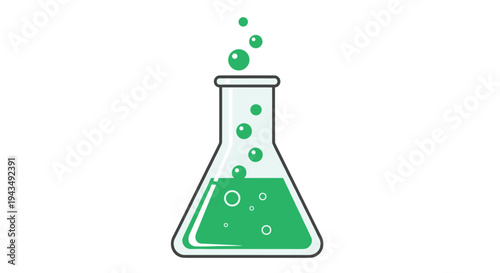 Green liquid in a beaker with bubbles rising to the top, Generative AI.