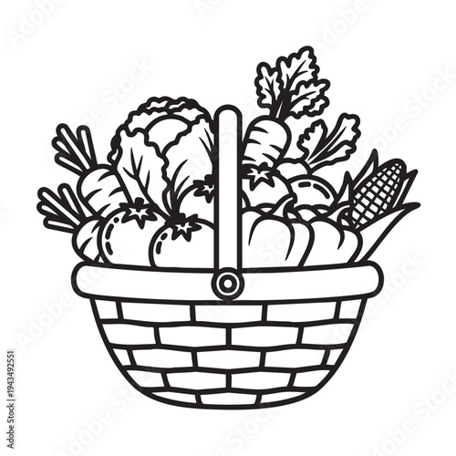 Fresh vegetables in a wicker basket on a table indoors with various produce.