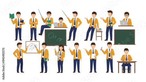 The Educator's Ensemble: A series of illustrations capturing educators in various teaching scenarios, demonstrating the multifaceted roles of teachers and the dynamism of the classroom.