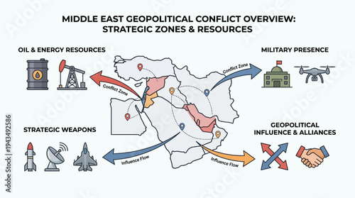 Middle East War Map Infographic – Geopolitical Resources and Military Bases