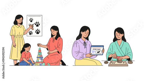 Mom's Playful Moments: Capturing a mom's heartwarming moments with child, teaching and art activities, revealing the multifaceted role.