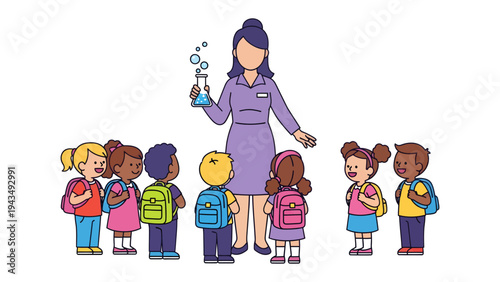 Elementary Science Lesson: A dedicated educator captivates a class of children with an engaging science experiment, fostering curiosity and a love for learning.