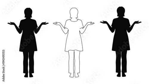 A woman in three different styles presenting something