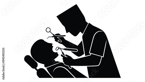 Dentist examining a patient's mouth with dental tools